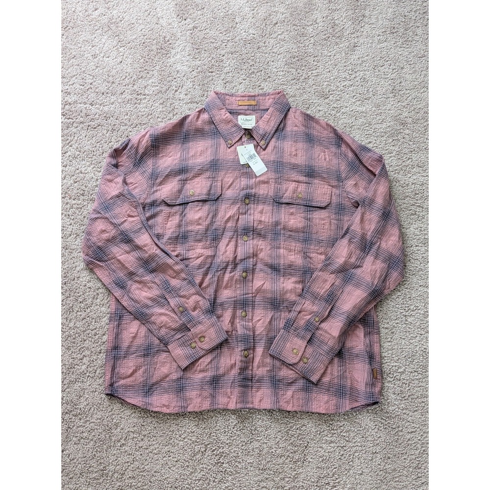 LL Bean Sunwashed Textured Long Sleeve Shirt Graph Check Mens XL NWT 528253